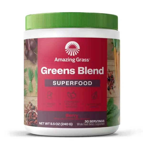 Photo 1 of (Best By 09/2025) Amazing Grass Greens Blend Superfood: Super Greens Powder Smoothie Mix with Organic Spirulina, Chlorella, Beet Root Powder, Digestive Enzymes, Prebiotics & Probiotics, Berry, 30 Servings Superfood - Berry 30 Servings (Pack of 1)