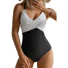 Photo 1 of B2prity Women's One Piece Swimsuits Tummy Control Front Cross Bathing Suits V Neck Cutout Back Slimming Swimwear MEdium