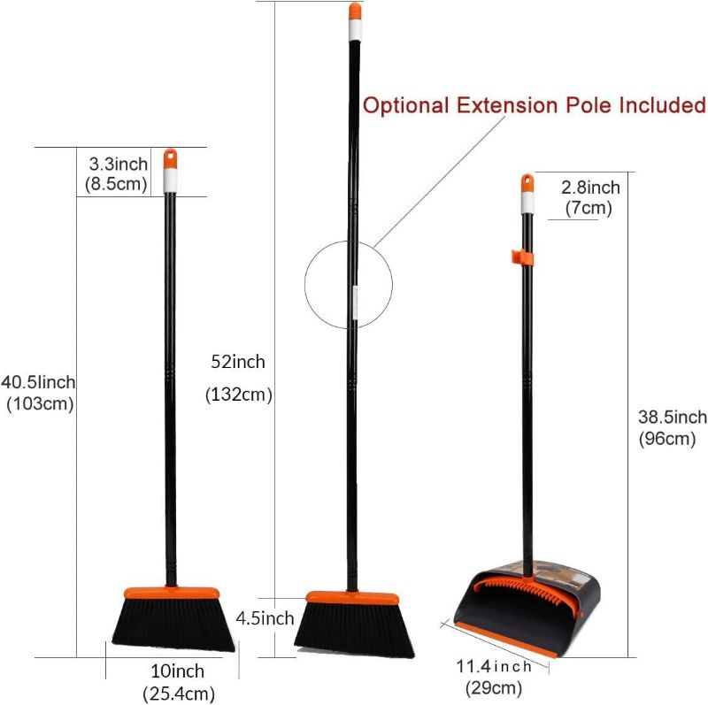 Photo 3 of (READ FULL POST) Broom and Dustpan/Dustpan with Broom Combo with 52" Long Handle for Home Kitchen Room Office Lobby Floor Use Upright Stand Up Broom and Dustpan Set for Home A Orange Broom and Dustpan