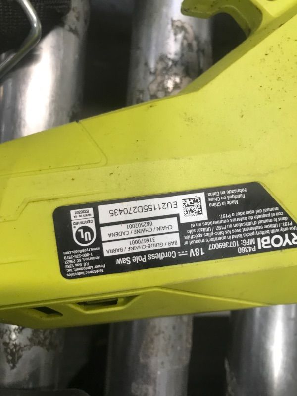 Photo 2 of ***USED - TOOL ONLY - NO BATTERY - UNABLE TO TEST - USED AND DIRTY***
Ryobi ONE+ 8 in. 18-Volt Lithium-Ion Battery Pole Saw (Tool Only)