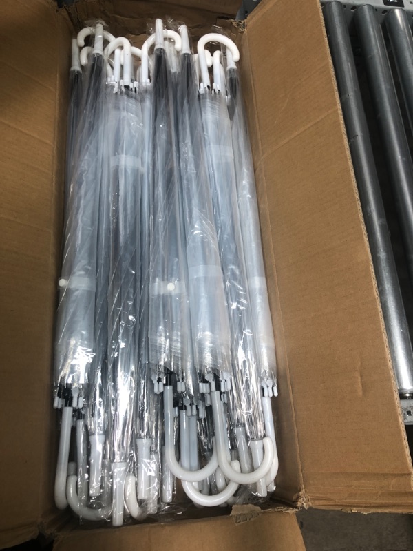 Photo 1 of 30 Pieces Wedding Umbrellas Bulk Auto Open Stick Umbrellas with White European J Hook Handle Windproof Large Canopy Umbrella for Outdoor Wedding Bride Groom Photography Golf Clear
