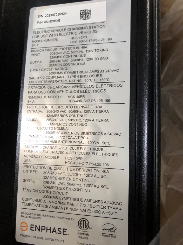 Photo 4 of 40 Amp Hardwired EV Charger - Enphase IQ 50, Level 2 Smart Charger with Wi-Fi, Safety Certified, Indoor/Outdoor, 25ft Rugged Cable & J1772 Connector Hardwired w/ Wi-Fi 40 Amp