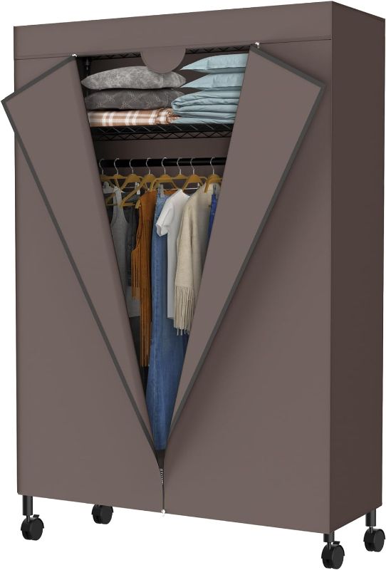 Photo 1 of 
JS HOME Heavy Duty Garment Rack, Free-Standing Rolling Clothes Rack with Fitted Brown Oxford Cover, Extra Large Wardrobe Storage Rack/Organizer
