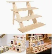 Photo 1 of 2 Pcs Wooden Cupcake Stand and Towers 4 Tier Display Stand Farmhouse Tiered Wood Cake Stand Rustic Risers for Display Cupcake Dessert Stand for Retail Vendors Indoor Outdoor Plant (Wood Color)