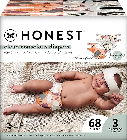 Photo 1 of The Honest Company Clean Conscious Diapers | Plant-Based, Sustainable | Fall '23 Limited Edition Prints | Club Box, Size 3 (16-28 lbs), 68 Count
