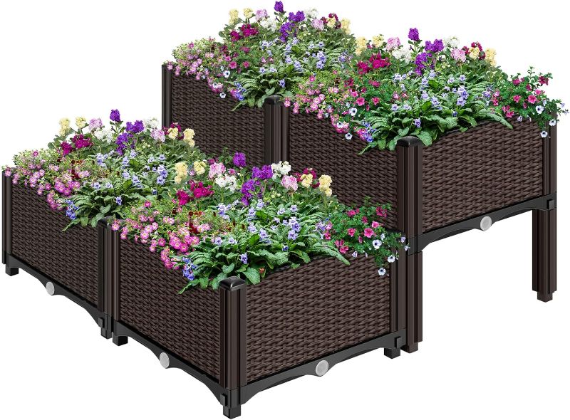 Photo 1 of 
VIVOHOME 4 Packs Elevated Plastic Raised Garden Bed Planter Kit, Outdoor Planters above Ground Flower Vegetable Standing Box for Patio Deck Porch W/Drainage...