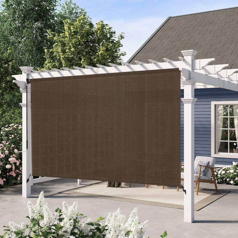 Photo 1 of (NON-REFUNDABLE) Artpuch Outdoor Roller Shade 4' W x 6' H Fabric Blind Mocha Cordless Roll Up Shade, Wand Operation Exterior Roller Shade Cloth for Patio Porch Gazebo
