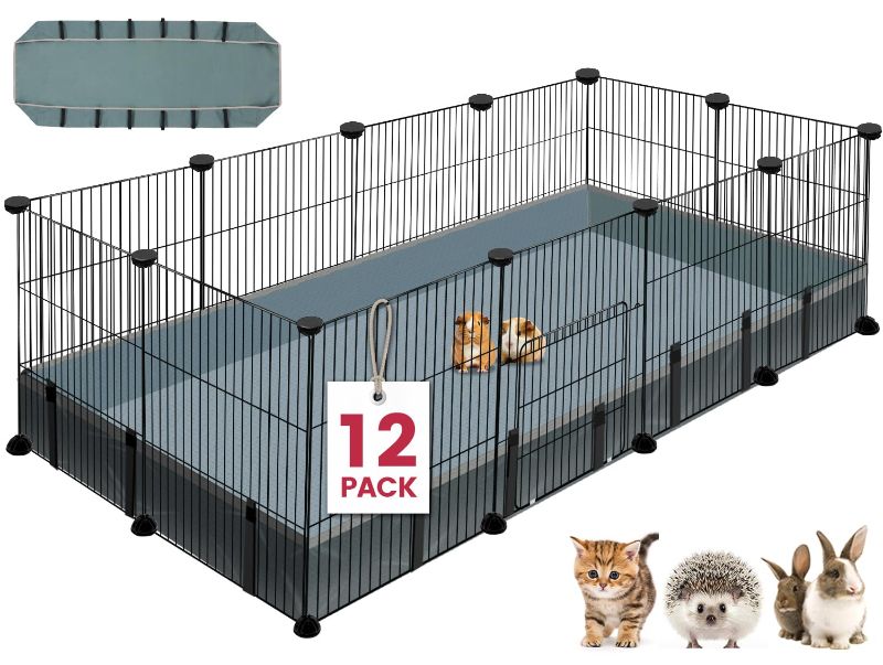 Photo 1 of 12 Panels Small Animal Playpen,Pet Playpen with Waterproof Mat,C&C Cage for Guinea Pigs,Puppy Play Pen,Bunny Playpen,Indoor Outdoor Portable Metal Wire Yard Fence