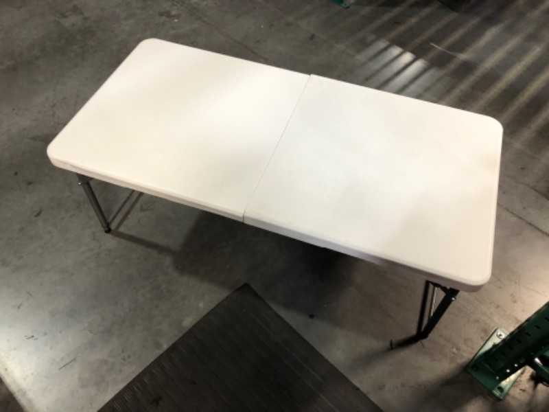 Photo 8 of ***MAJOR DAMAGE - CRACKED AND BROKEN - SEE PICTURES***
 SKOK Folding Table 4 Foot Adjustable Height, Plastic Foldable Table Portable with Carry Handle, Utility Commercial Craft Card Table with Heavy Duty Frame for Picnic, Dining and Events, White Rectangu