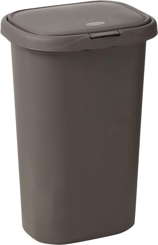 Photo 1 of Rubbermaid Spring Top Kitchen Bathroom Trash Can with Lid, 13 Gallon Gray Plastic Garbage Bin, 49.2-liter
