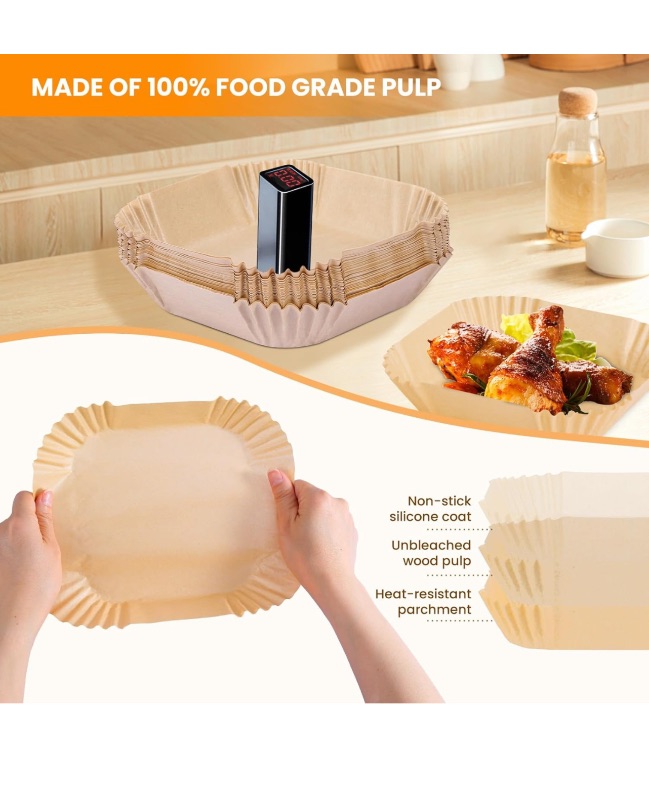 Photo 1 of Air Fryer liners Disposable: 100 Pieces Air Fryer Paper liners, Parchment Paper,Non-Stick Free of Bleach Baking Paper for 2-5QT Air Fryer Roasting Microwave (6.3IN-Square)