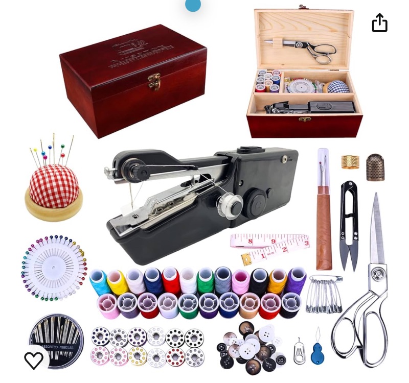 Photo 1 of Hand held Sewing Device, Handheld Sewing Machine Heavy duty, Hand Sewing Machine Portable, Wooden Sewing Box with 153 Pcs Sewing Supplies