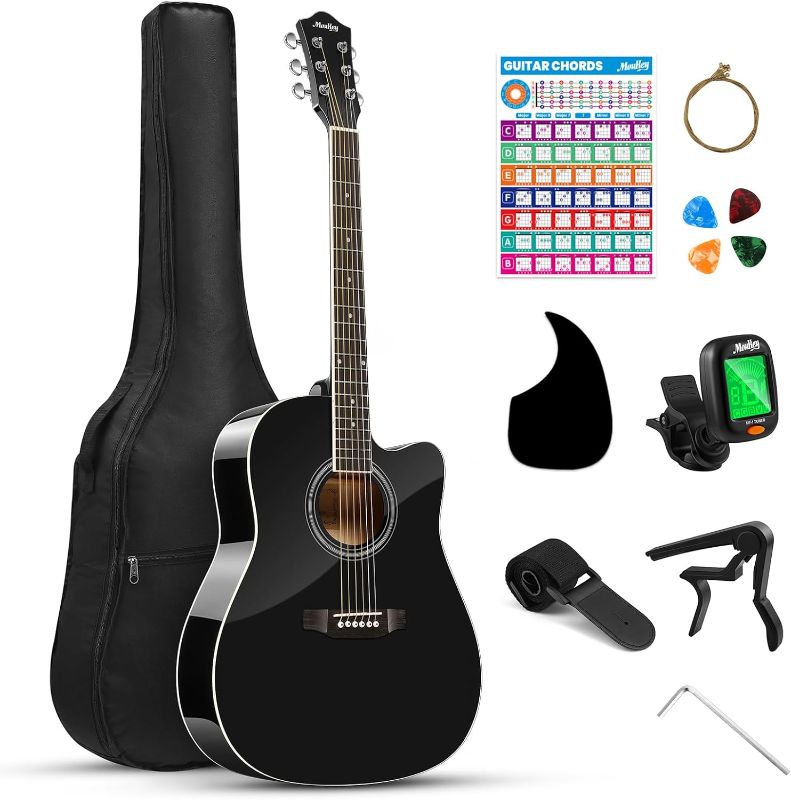 Photo 1 of ****NON REFUNDABLE NO RETURNS SOLD AS IS***PARTS ONLY**READ**
 41" Acoustic Guitar for Beginner Adult Teen Full Size Guitarra Acustica with Chord Poster, Gig Bag, Tuner, Picks, Strings, Capo, Strap Right Hand - Black
