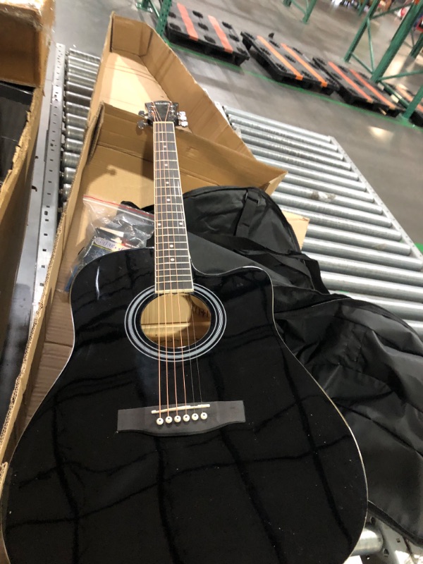 Photo 4 of ****NON REFUNDABLE NO RETURNS SOLD AS IS***PARTS ONLY**READ**
 41" Acoustic Guitar for Beginner Adult Teen Full Size Guitarra Acustica with Chord Poster, Gig Bag, Tuner, Picks, Strings, Capo, Strap Right Hand - Black
