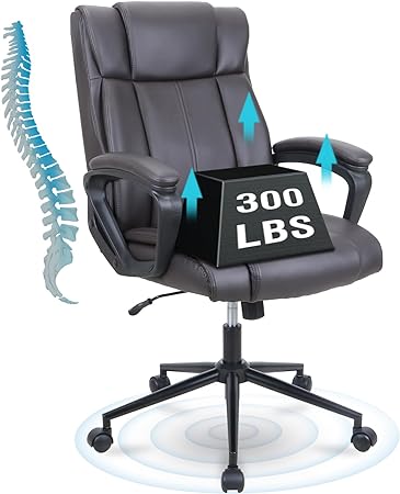 Photo 1 of **MISSING LEGS//HARDWARE** Executive Office Chair, Ergonomic Home Office Desk Chair with Wheels, Thicken Armrest and Lumbar Support, Upholstered Leather Mid-Back Computer Gaming Chair (Black, Set of 1)
