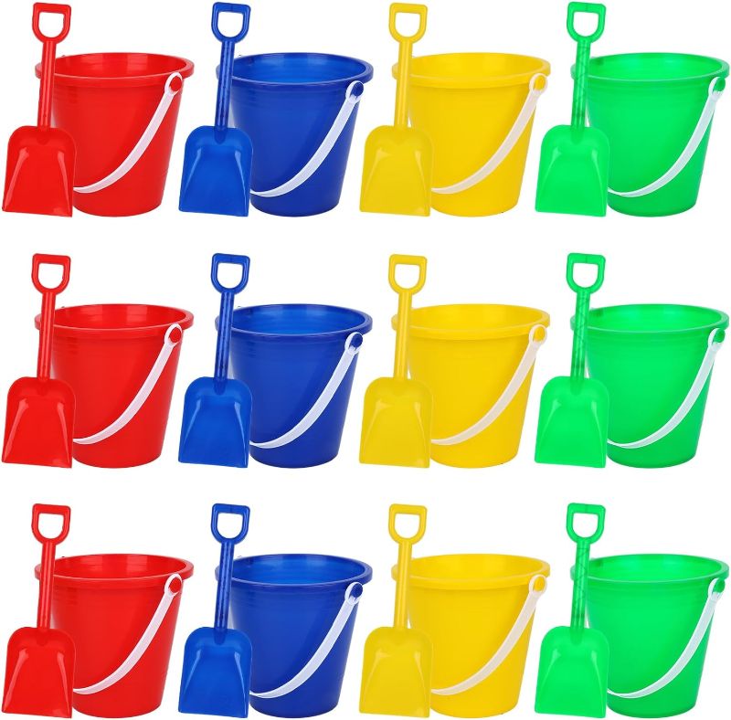 Photo 1 of AMOR PRESENT 12PCS Beach Buckets, Colorful Beach Pail with Shovel Sand Buckets Sand Toys for Girls Boys Gifts Outdoor Activities Party Favors
