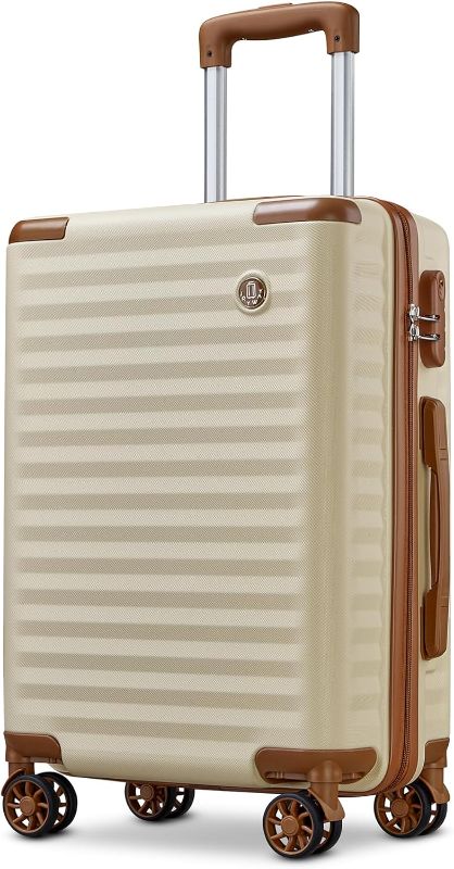 Photo 1 of Joyway Carry on Suitcase 20 Inch,Hardside Travel Carry-on Luggage 22x14x9 Airline Approved with Spinner Wheels and Combination Lock(20-In, White Brown)