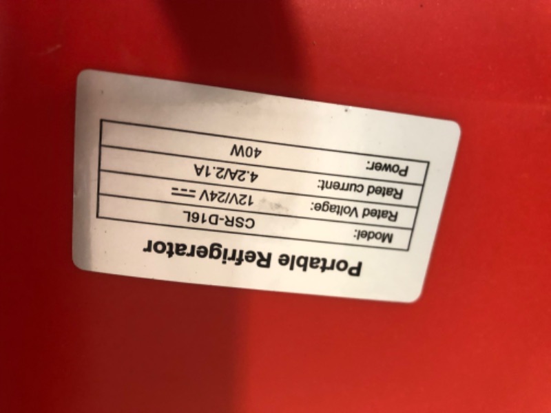 Photo 5 of ***USED - LIKELY MISSING PARTS - UNABLE TO VERIFY FUNCTIONALITY***
COOLSIR 17QT 12V Portable Car Refrigerator(Red), 22.44 x 9.84 x 13.78 inch