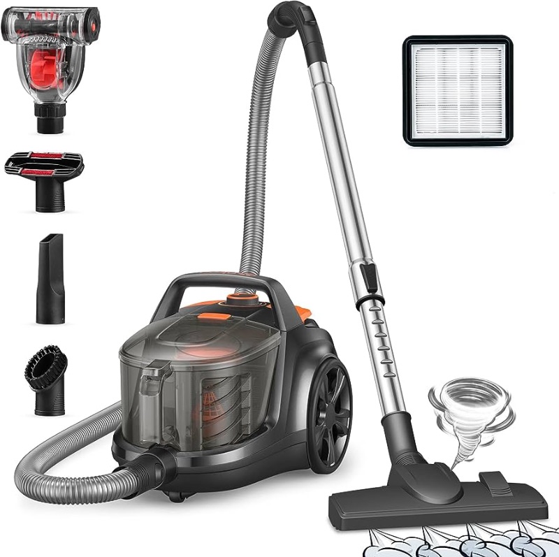 Photo 1 of Aspiron Canister Vacuum Cleaner, 1200W Lightweight Bagless Vacuum Cleaner, 3.7QT Capacity, Automatic Cord Rewind, 5 Tools, HEPA Filter, Pet Friendly Vacuum Cleaner for Hard Floors, Pet Hair, Carpet