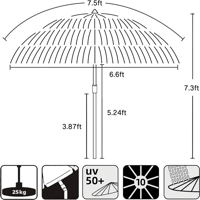 Photo 3 of (NON-REFUNDABLE) AMMSUN 7.5ft Hula Thatched Tiki Umbrella Hawaiian Style Beach Patio Umbrella and 10 Ribs UPF 50+ with Tilt Carry Bag for Outdoor Tiki Bar, Tropical Palapa, Patio Garden Beach Pool Backyard Natural Color