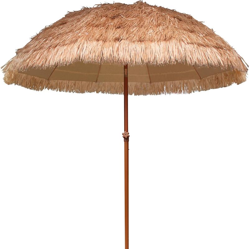 Photo 1 of (NON-REFUNDABLE) AMMSUN 7.5ft Hula Thatched Tiki Umbrella Hawaiian Style Beach Patio Umbrella and 10 Ribs UPF 50+ with Tilt Carry Bag for Outdoor Tiki Bar, Tropical Palapa, Patio Garden Beach Pool Backyard Natural Color