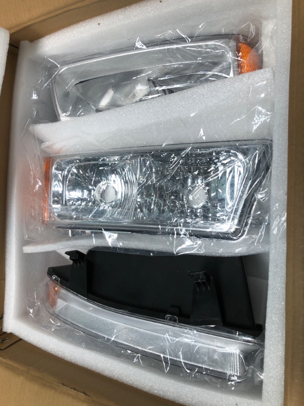 Photo 2 of DWVO Headlights Assembly Compatible with 2003 2004 2005 2006 Chevy Silverado Avalanche 1500 2500 3500 (Chrome Housing Amber Reflector) A Chrome Housing Amber Reflector OE Replacement