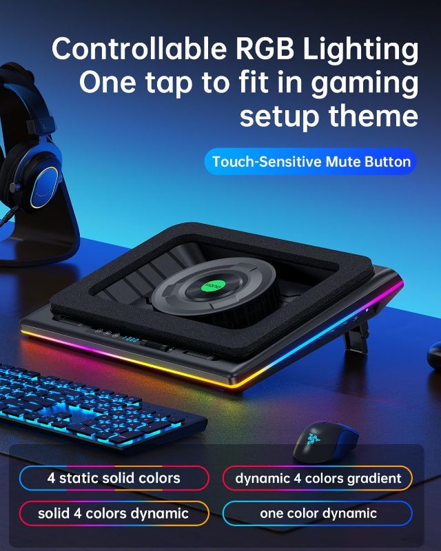 Photo 1 of 2023 New Gaming Laptop Cooling Pad with Powerful Turbofan, RGB Laptop Cooler Radiator with Infinitely Variable Speed, Touch Control, LCD Screen, 3-Port USB, Seal Foam for Rapid Cooling Laptop 15-19in V12(Hub+RGB)