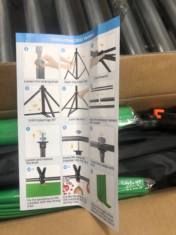 Photo 1 of JEBUTU 5X6.5ft Green Screen Backdrop with Stand Kit, Green Screen with T-Shape Background Support Stand, Portable Green Screen Stand Kit with Carrying Bag & 5 Spring Clamps for Zoom, Video, Streaming