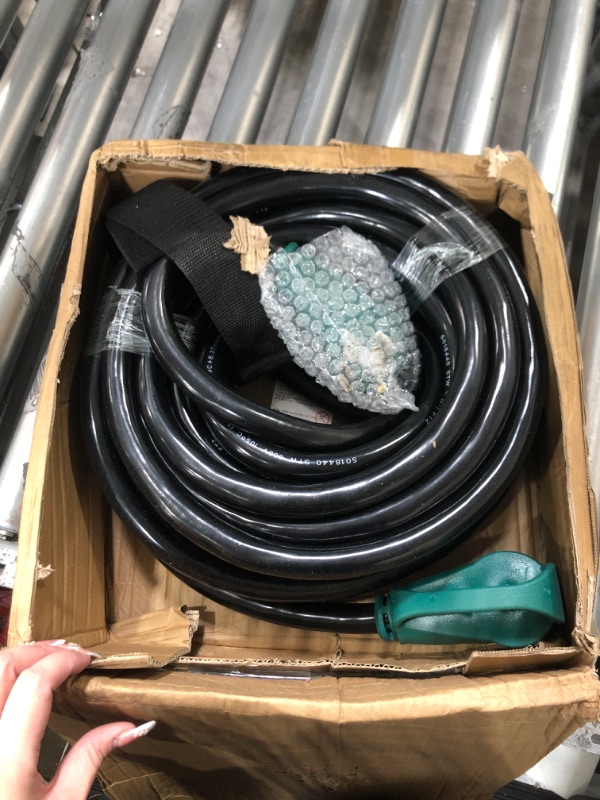 Photo 1 of 50 Amp RV/EV Extension Cord 50 FT Outdoor with Grip Handle, Flexible Heavy Duty 6/3+8/1 Gauge STW 4 Prong RV Power Cord Waterproof, NEMA 14-50P to 14-50R, Black-Green, ETL Listed. Green 50 FT-50 A