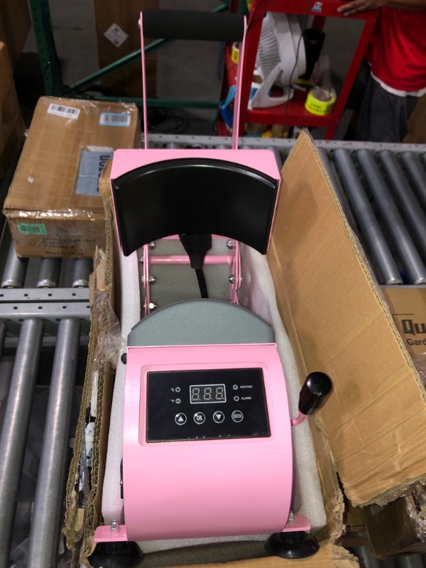 Photo 3 of (NON-REFUNDABLE) UOKRR Heat Press Machine for Hats,Curved Element Press Clamshell Design,LCD Digital Timer Temperature Control with 2pcs Curved Heating Elements(5.5"x3.8", 5"x3.4")-Pink