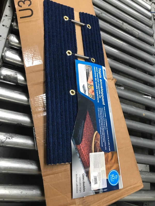 Photo 2 of Camco RV Wrap Around Double Ribbed Step Rug | Easy Install | Easy to Clean | Blue (42954)