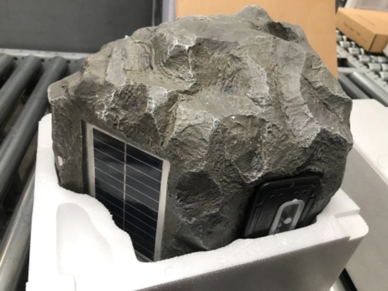 Photo 1 of Alpine Corporation Waterproof Bluetooth Solar-Powered Outdoor Wireless Rock Speaker, Gray