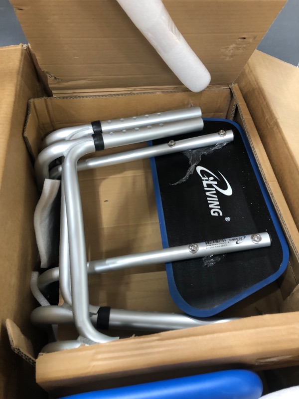 Photo 1 of iLIVING ILG-668 Tub Transfer Bench Shower Chair for Inside Shower with Easy Access Swivel Padded Seat and Pivoting Arms, and Adjustable Height for Handicap and Seniors, Blue