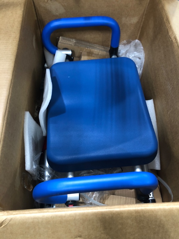 Photo 1 of iLIVING ILG-668 Tub Transfer Bench Shower Chair for Inside Shower with Easy Access Swivel Padded Seat and Pivoting Arms, and Adjustable Height for Handicap and Seniors, Blue