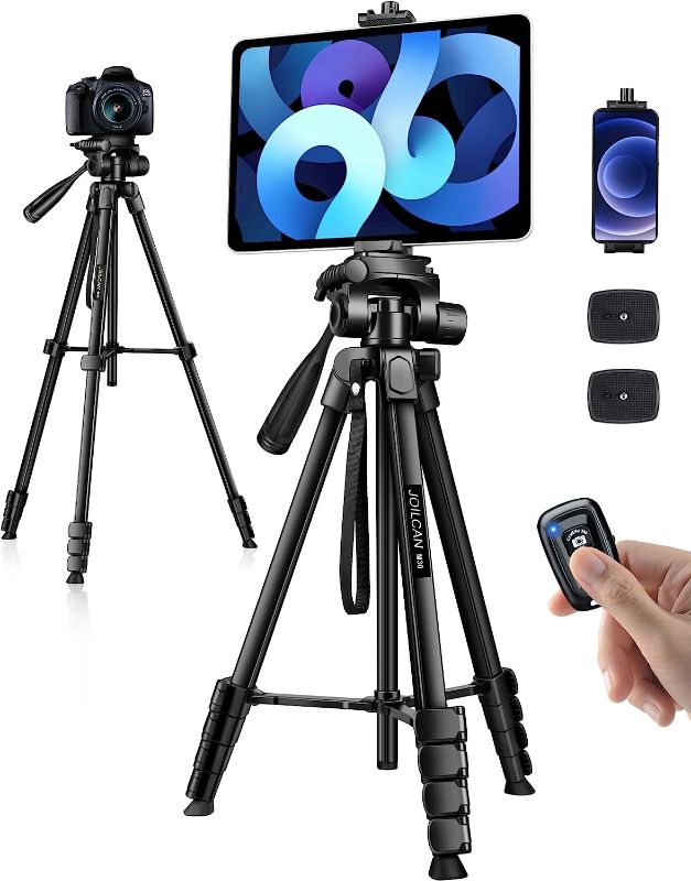 Photo 1 of JOILCAN Phone Tripod Stand, 68" Tripod for iPad iPhone Tablet with Remote Universal Holder Carry Bag, Travel Aluminum Tripod for Video Recording Photos Vlogging Compatible with iPad Pro iPhone Camera
