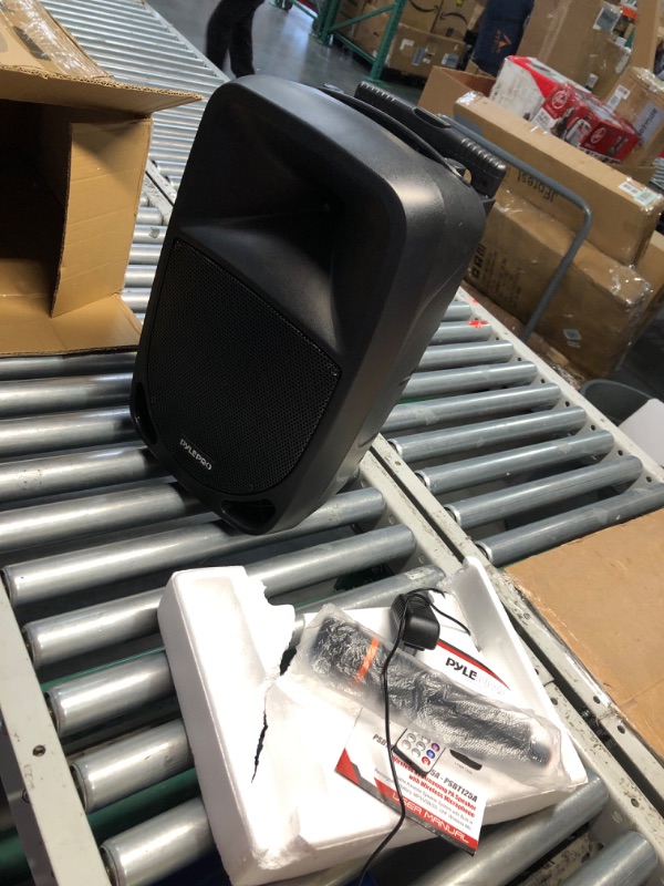 Photo 4 of ***USED - POWERS ON - UNABLE TO TEST FURTHER***
1200W Portable Bluetooth PA Speaker - 12’’ Subwoofer, LED Battery Indicator Lights W/Built-In Rechargeable Battery, MP3/USB/SD Card Reader, and UHF Wireless Microphone - Pyle PSBT125A