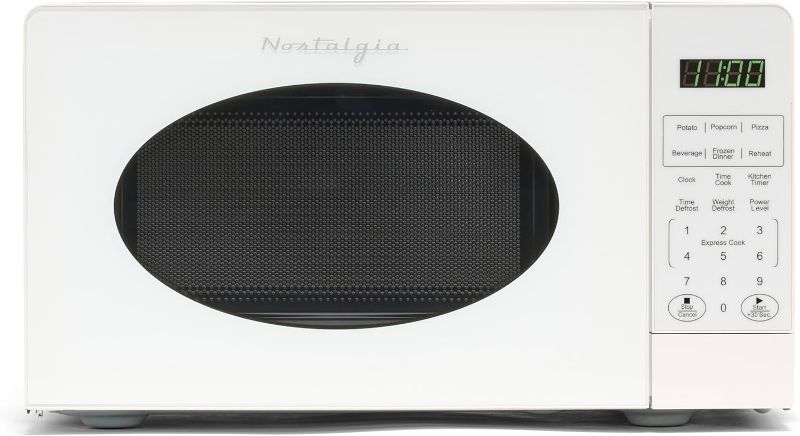 Photo 1 of **SEE NOTES** Nostalgia Modern Retro Countertop Microwave Oven - 700-Watt - 0.7 cu ft - 12 Pre-Programmed Cooking Settings - Digital Clock - Kitchen Appliances - White
