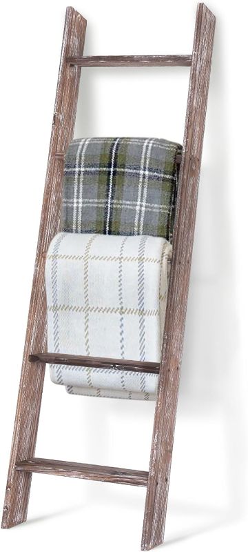 Photo 1 of *NOT EXACT SAME AS STOCK PHTOTO // SIMILAR* TEAKMAMA Blanket Ladder 4.5 Ft Rack, Decorative Farmhouse Wall Leaning Blanket Holder Ladders for Living Room, Easy to Assemble - Brown
