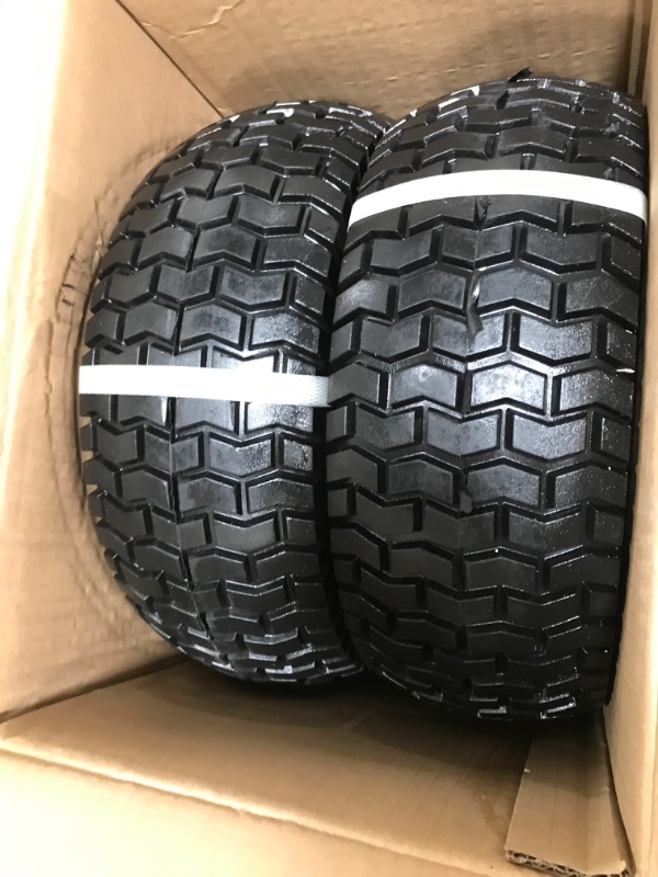 Photo 2 of 2-Pack 13x5.00-6 Flat-Free Tire with Rim,3"Centered Hub with 3/4" Bushings,w/Grease Fitting?400lbs Capacity,13x5-6 No-Flat Solid Rubber Turf Wheel,for Riding Lawn mower,Garden Cart,Wheelbarrow
