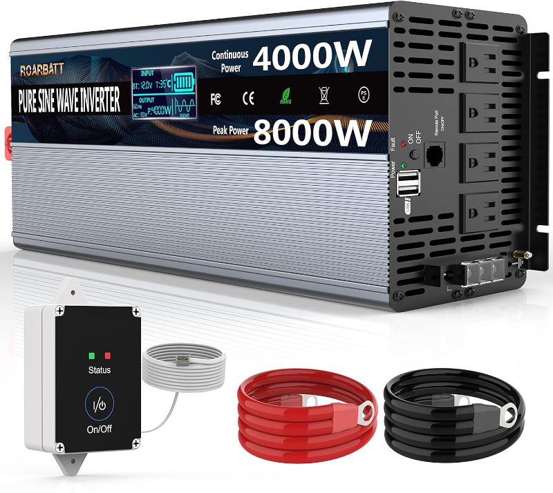 Photo 1 of ***PARTS ONLY*** 4000W Pure Sine Wave Power Inverter 12V DC to AC 110V 120V Peak Power 8000W with Remote Control 4 AC Outlets,Dual USB Port,LED Display AC Terminal Blocks for Power Inverter Truck RV Car Solar System
