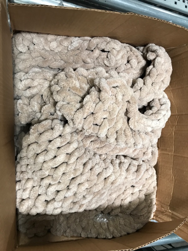 Photo 2 of SAMIAH LUXE - Chunky Knit Blanket - Queen Size Brown Knitted Throw Blanket Cozy Soft Throw Blanket, Large Chunky Knit Throw, Thick Knitted Blanket, Perfect for Boho Decor - Sandstone, 50x60
