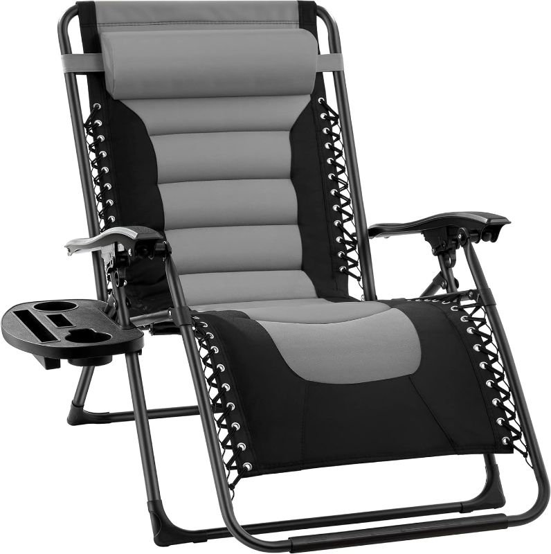 Photo 1 of Best Choice Products Oversized Padded Zero Gravity Chair, Folding Outdoor Patio Recliner, XL Anti Gravity Lounger for Backyard w/Headrest, Cup Holder, Side Tray, Polyester Mesh - Black/Gray