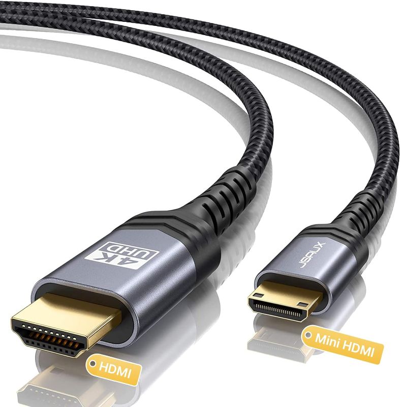 Photo 1 of JSAUX Mini HDMI to HDMI Cable 6FT, [Aluminum Shell, Braided] High Speed 4K 60Hz HDMI 2.0 Cord, Compatible with Camera, Camcorder, Tablet and Graphics/Video Card, Laptop, Raspberry Pi Zero W -Grey
