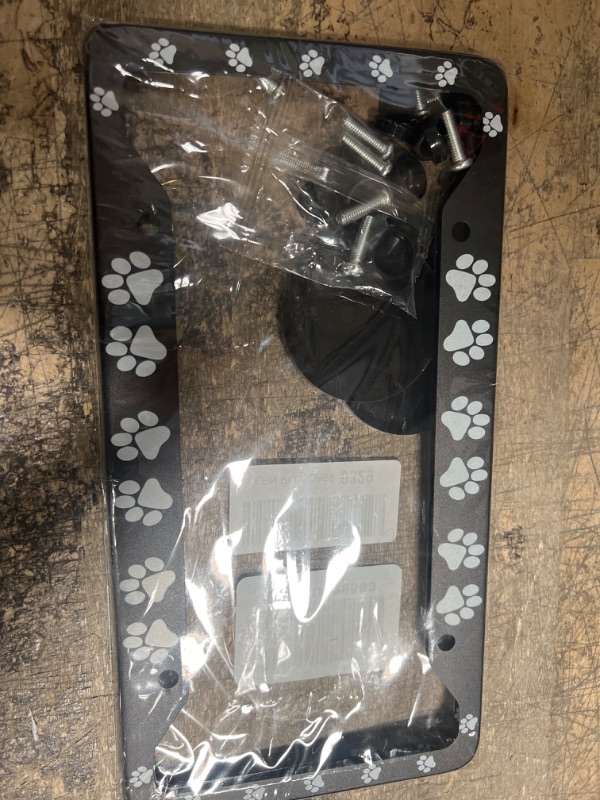 Photo 1 of 2 Pieces Paw Print License Plate Frames, 4 Pieces Paw Valve Stem Caps and 2 Pieces Paw mat, Aluminum Metal Personalized License Plate Holder, Cute Funny Decorative.