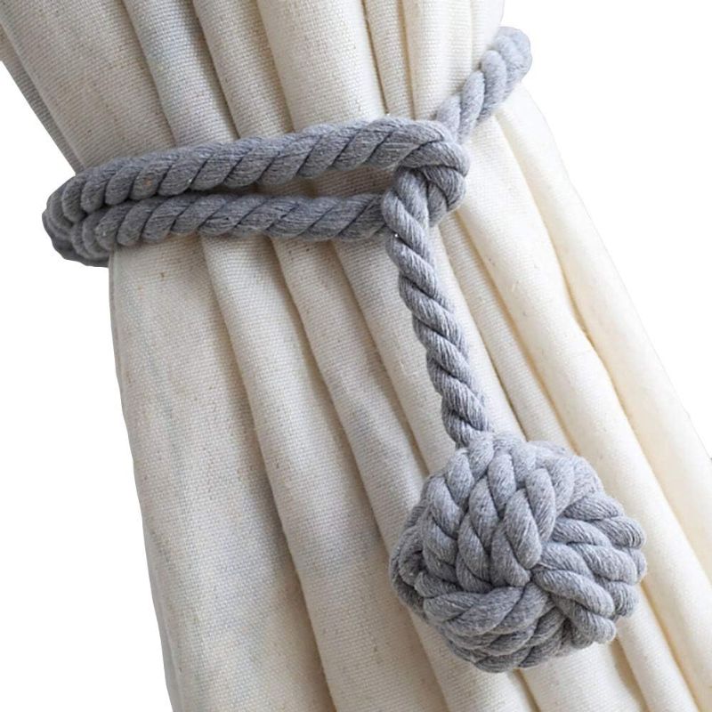 Photo 1 of 4 Pack Curtain Tiebacks - Heavy Duty Curtain Rope Tieback, Handmade Rural Decorative Curtain Holdbacks (Grey)