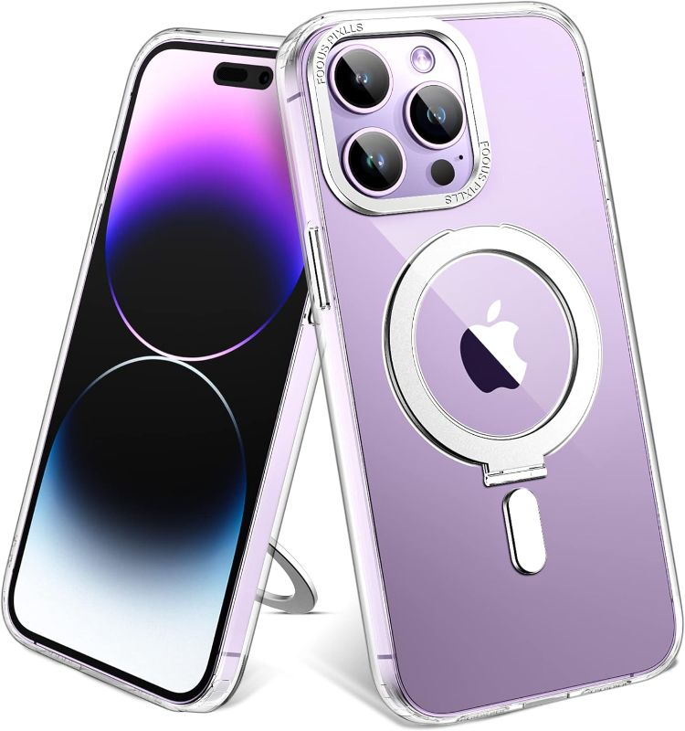 Photo 1 of for iPhone 14 Pro Max Case with Magnetic Invisible Stand Compatible with MagSafe Protective Crystal Clear iPhone 14 Pro Max Case 6.7" with Ring Holder for Women Men, Military Drop Protection