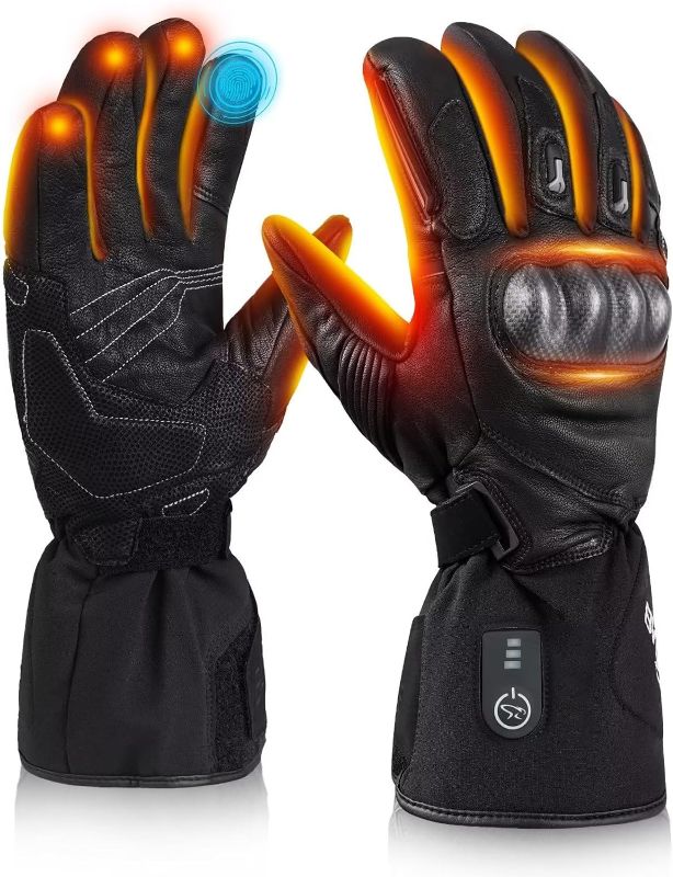 Photo 1 of Heated Gloves for Men Women Heated Motorcycle Glove Electric Waterproof Heating Gloves Touchscreen Rechargeable Battery Hand Warmers w/ 12V Motorcycle Wire for Outdoor Work