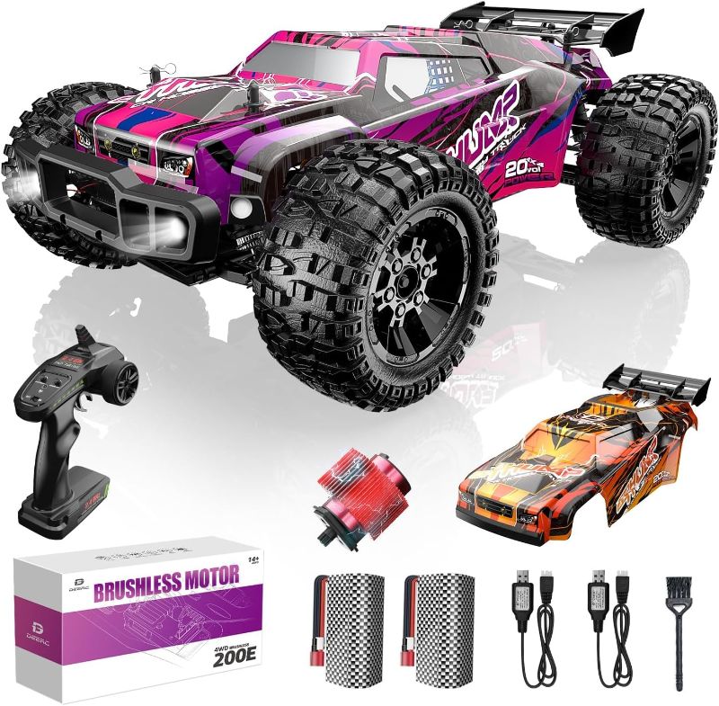 Photo 1 of DEERC 200E 1:10 Large 3S Brushless High Speed RC Cars for Adults, 4X4 RTR Fast RC Trucks W/Extra Shell LED Headlight, 60 KM/H, All Terrain Remote Control Car, Offroad Monster Truck for Boys,2 Battery Classic