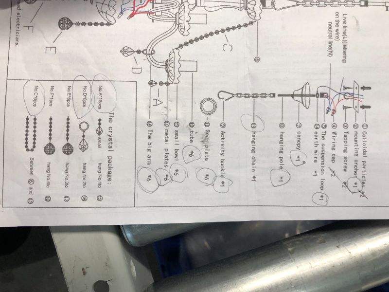 Photo 4 of ***USED - MISSING MAJORITY OF THE PARTS - UNABLE TO TEST - SEE PICTURES***
Classic Vintage Crystal Candle Chandeliers Lighting, 6 Lights Pendant Ceiling Fixture Lamp, Luxury Chandelier for Living Room Dining Room Bedroom Elegant Decoration D23.6 X L47.2 o