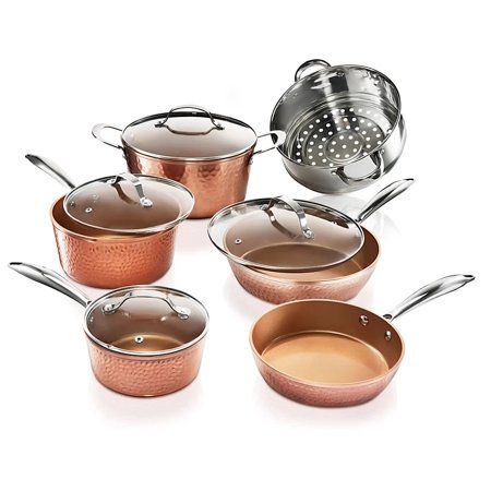 Photo 1 of **READ NOTES**Gotham Steel Pots and Pans Set, 10 Piece, Hammered Copper & Premium Hammered Cookware – 5 Piece Ceramic Cookware, Pots and Pan Set with Triple Coated Nonstick Copper Surface & Aluminum Composition 10 Piece Cookware + 5 Piece Set